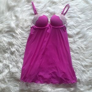 Victoria's Secret Y2K Fuchsia & Silver Lace Push-Up Chemise Slip 34B